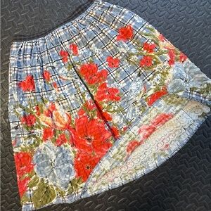 Anthropologie Odille Cottagecore Plaid Floral A-Line Skirt With Petticoat Size 0